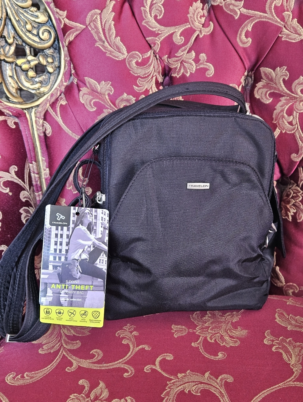 New Travelon Black Anti-Theft Sling Bag.